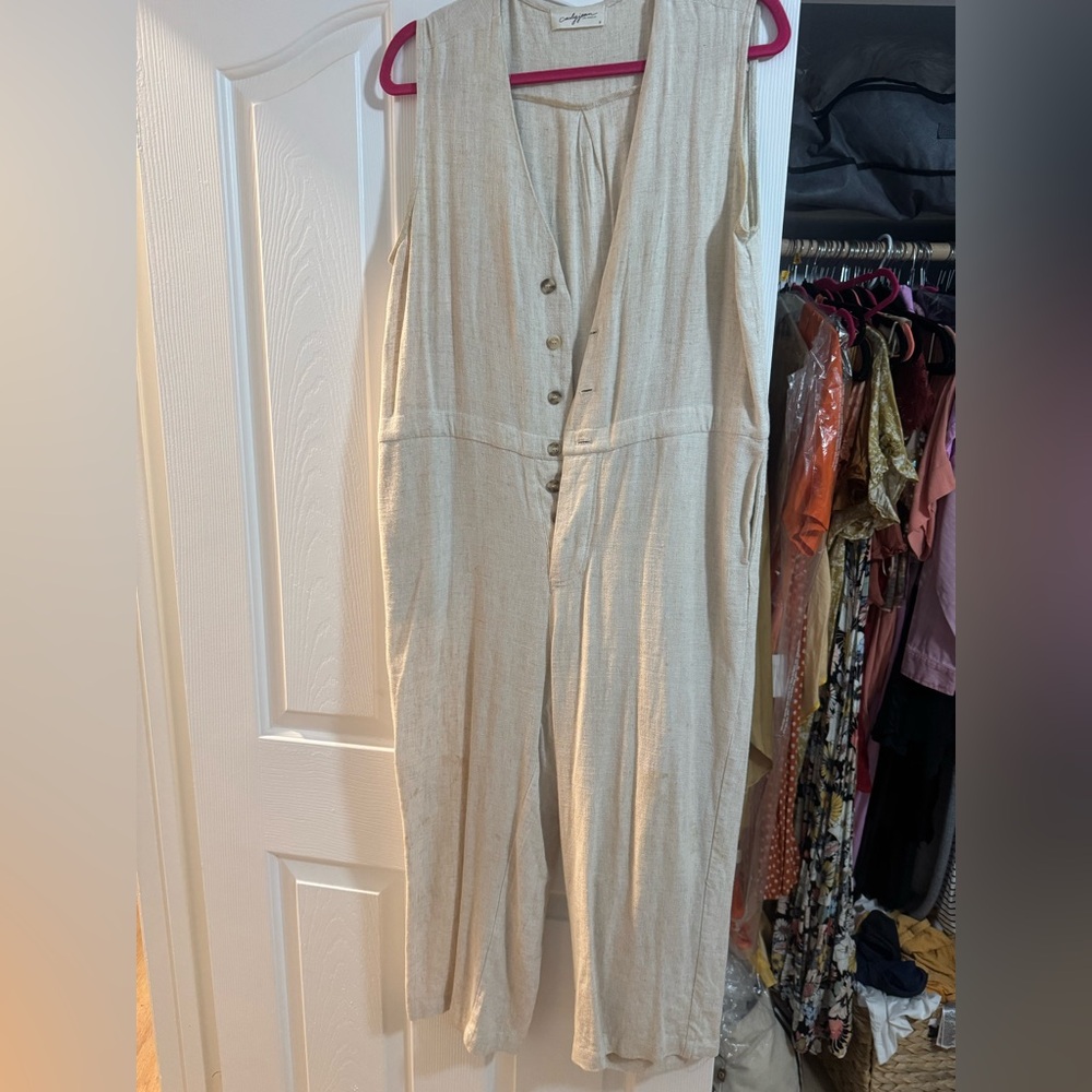 Carly Jean Los Angeles Light Tan Jumpsuit linen